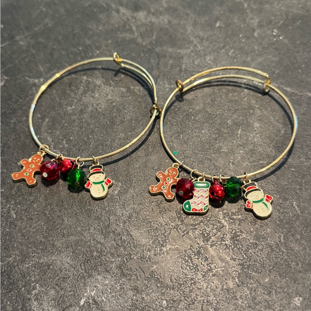 Festive Christmas Holiday Gold Charm Bracelet Set